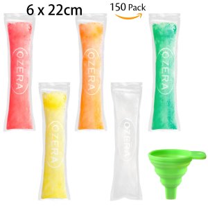 Ozera 150 Pack Popsicle Molds Bags, Disposable DIY Ice Pop Mold Bags for Gogurt, Ice Candy, Otter Pops or Freeze Pops. BPA Free and FDA Approved Popsicle Bags Maker - Comes With A Funnel