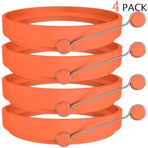 Ozera 4 Pack Nonstick Silicone Egg Ring Pancake Mold, Round Egg Rings Mold, Orange