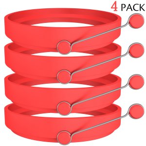 Ozera 4 Pack Nonstick Silicone Egg Ring Pancake Mold, Round Egg Rings Mold, red