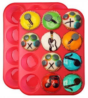 Ozera 2 Pack Silicone Muffin Pan / Cupcake Pan Cupcake Mold 12 Cup, Red