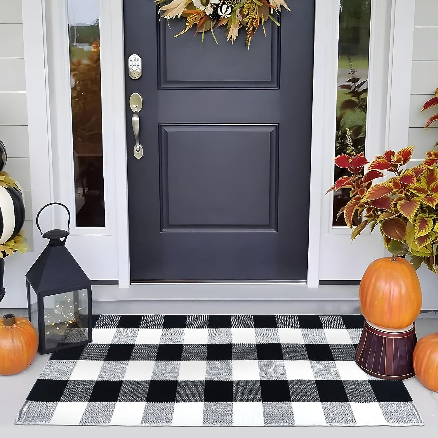 Smile: Farmhouse Buffalo Check Plaid Rug: 36x48 Large Black