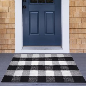 Door Mat Outdoor, Black and White Buffalo Plaid Rug for Front Porch, Kitchen, Bathroom, Entry Way, Laundry Room