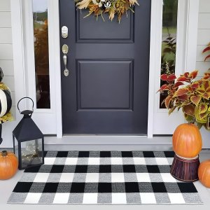 Ozera Black and White Buffalo Plaid Rug Door Mat Outdoor for Front Porch