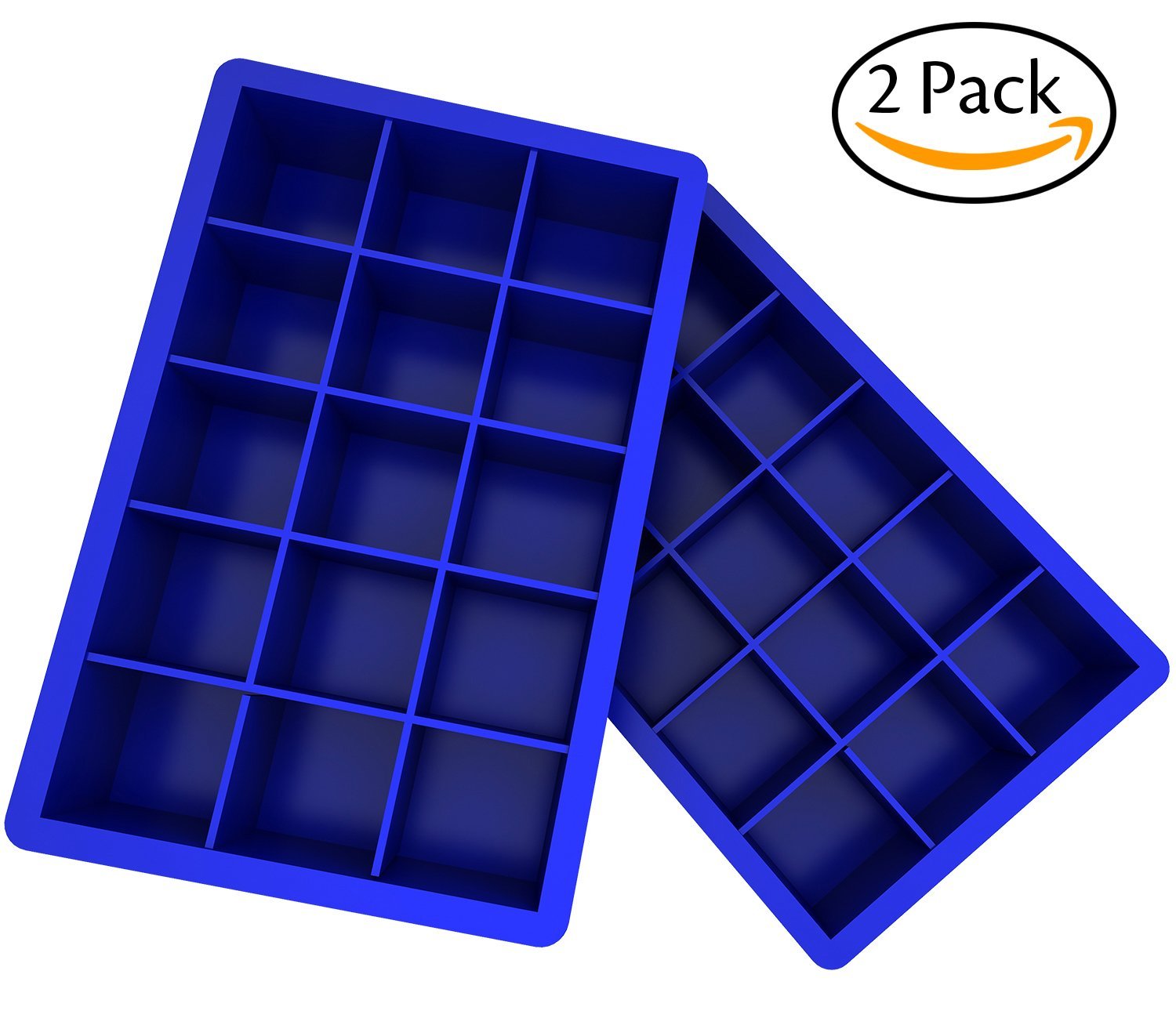 Webake 2-Pack Silicone Ice Cube Tray Molds , Large 2 inch Cubes (Blue)